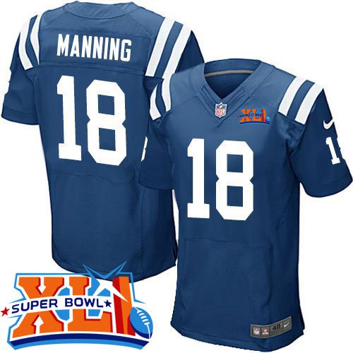Nike Colts #18 Peyton Manning Royal Blue Team Color Super Bowl XLI Men's Stitched NFL Elite Jersey - Click Image to Close